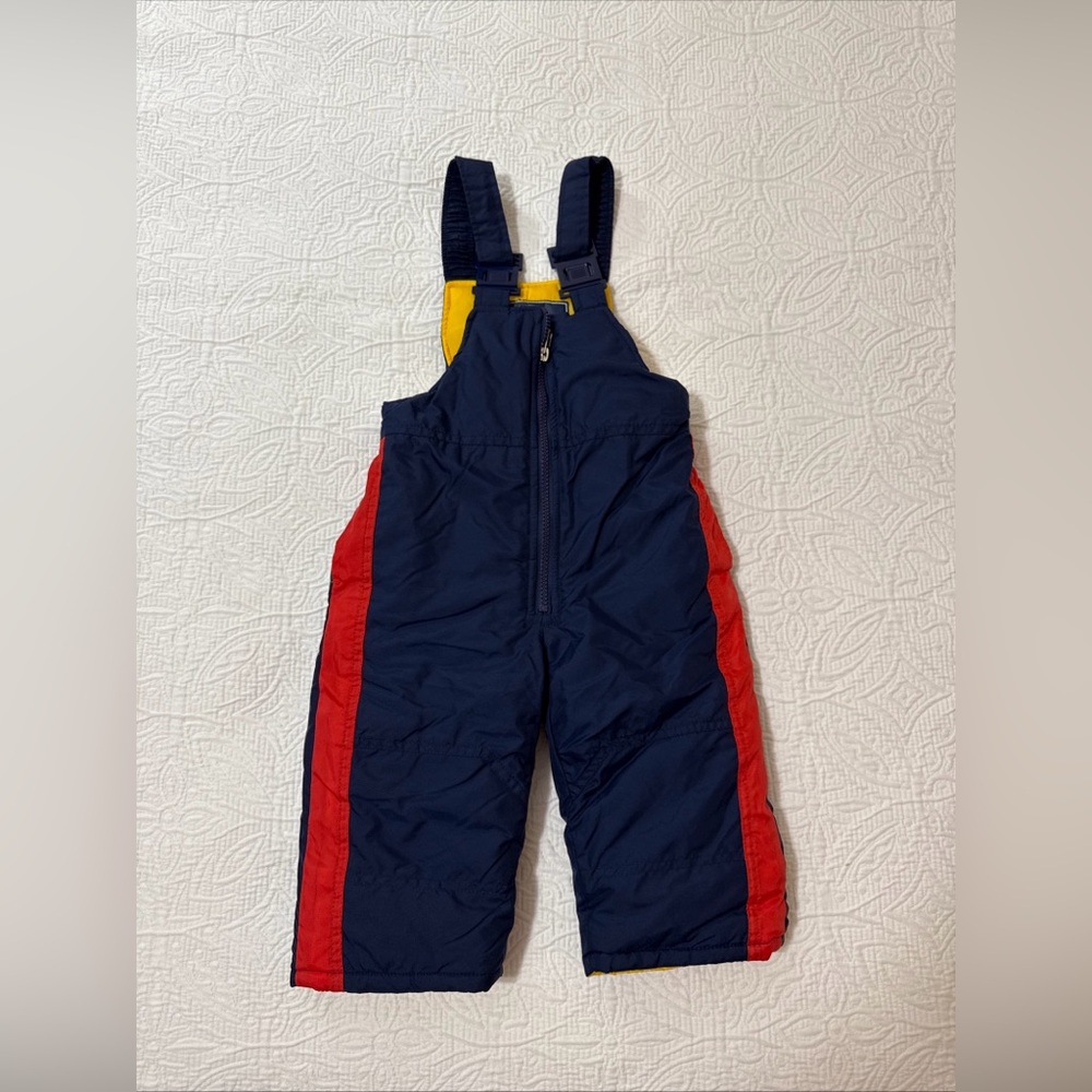 VTG Weather Tamer Boys Kids T Bib Snow Bib Size 18 Month Black Blue Yellow NYLON